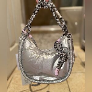 Silver Wildfox Crossbody Quilted Hobo Bag with Braided Rope Strap